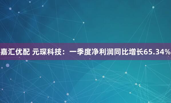 嘉汇优配 元琛科技：一季度净利润同比增长65.34%